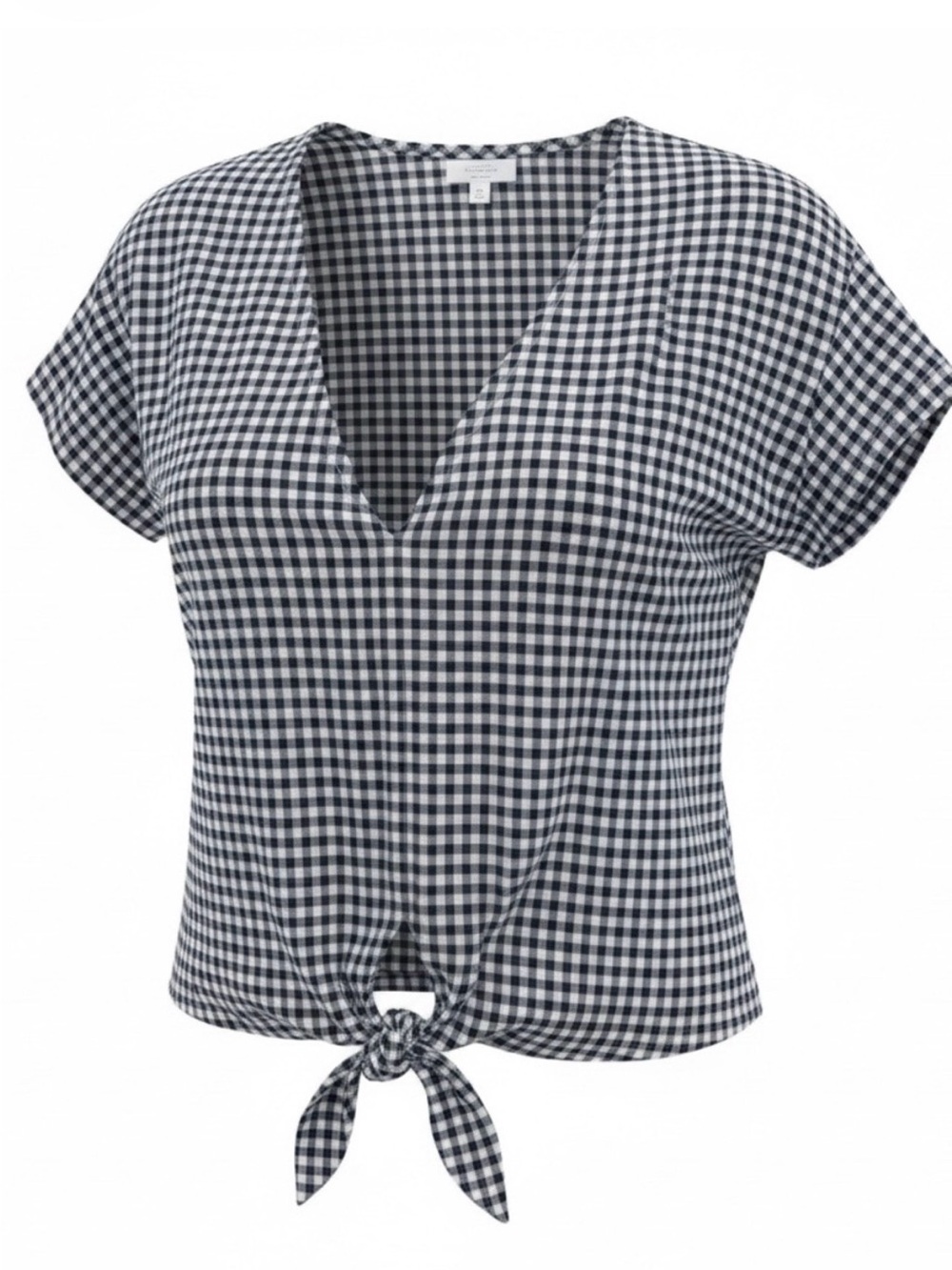Charter Club 100% Linen Gingham Tie-Top - Black/White large